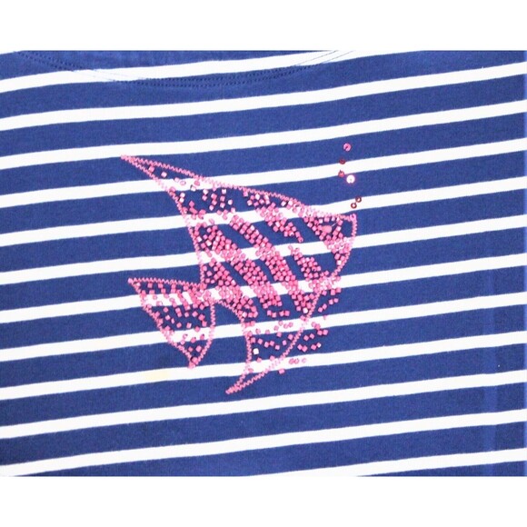 Talbots T Shirt Size PM  Cotton Short Sleeve Nautical  Blue & White Stripe - Picture 3 of 5